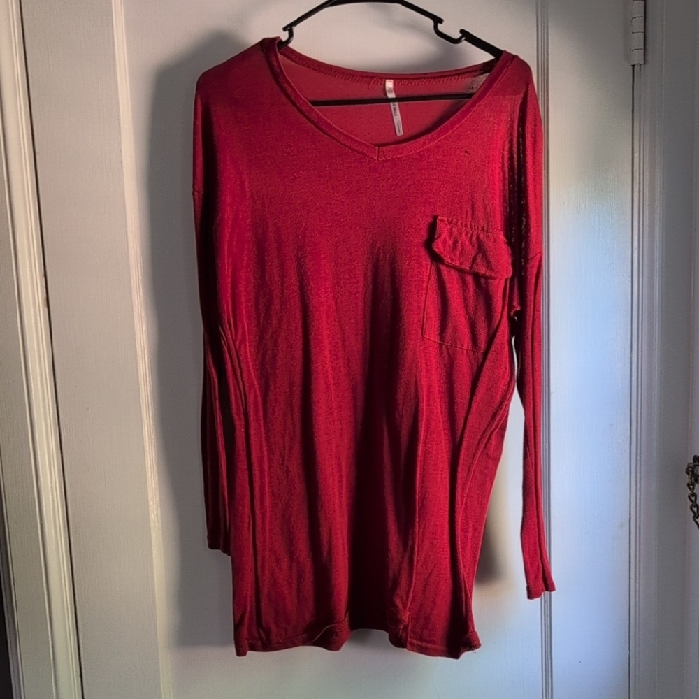Women's Rust V-Neck Long Sleeve Top